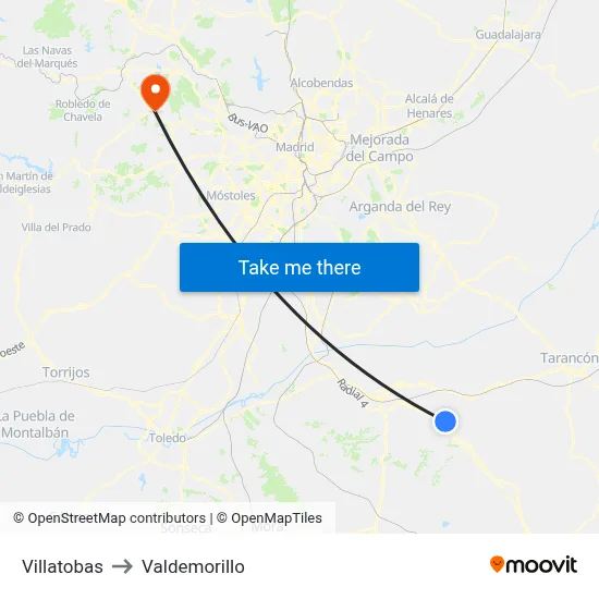 Villatobas to Valdemorillo map