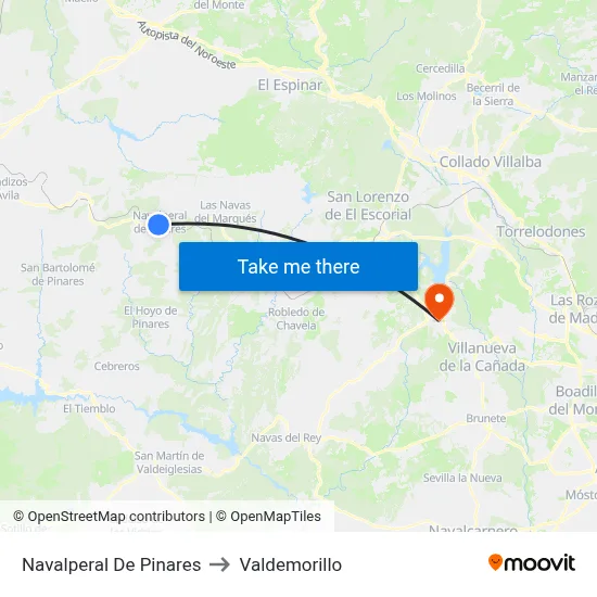 Navalperal De Pinares to Valdemorillo map