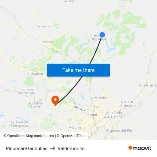 Piñuécar-Gandullas to Valdemorillo map