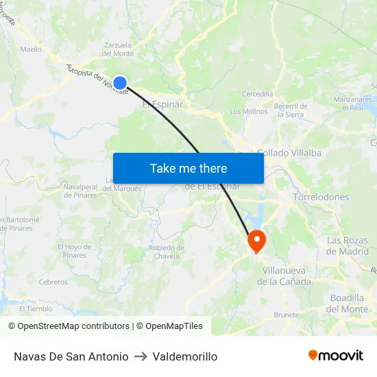 Navas De San Antonio to Valdemorillo map