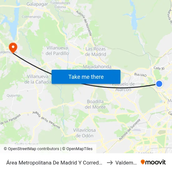 Área Metropolitana De Madrid Y Corredor Del Henares to Valdemorillo map