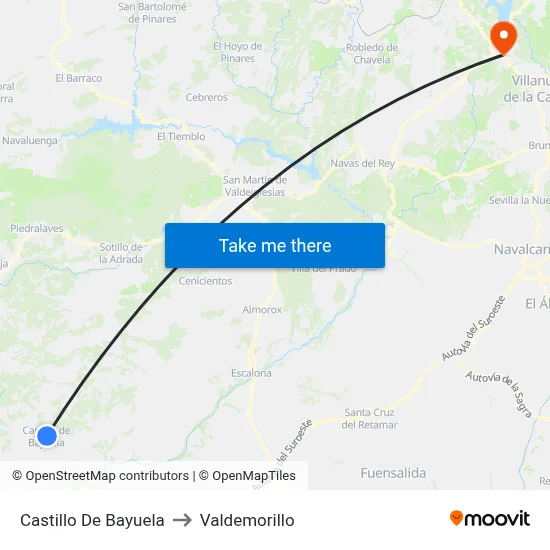 Castillo De Bayuela to Valdemorillo map
