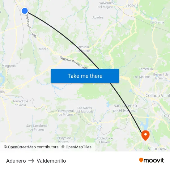 Adanero to Valdemorillo map