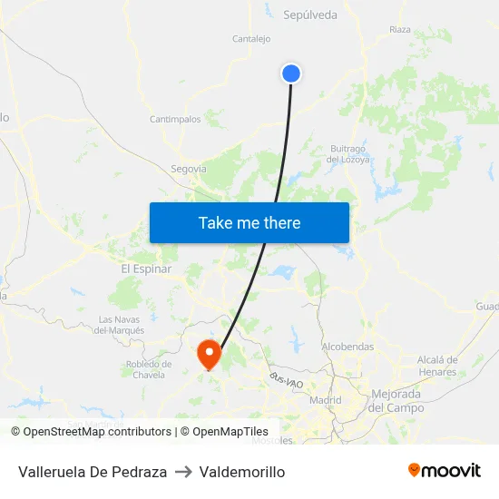 Valleruela De Pedraza to Valdemorillo map