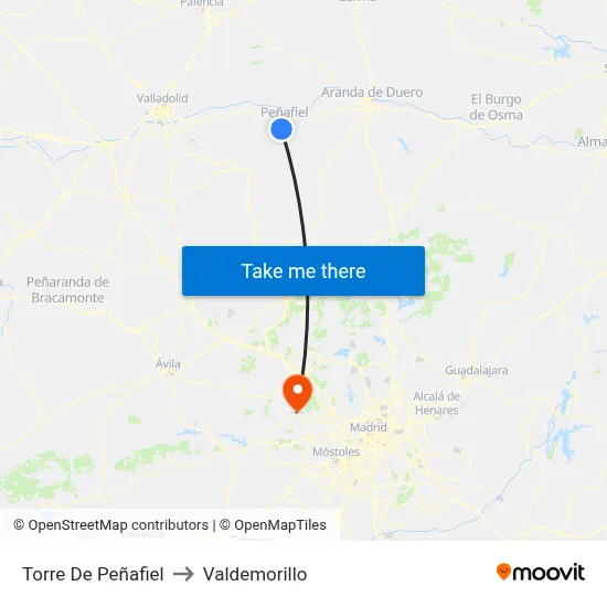 Torre De Peñafiel to Valdemorillo map