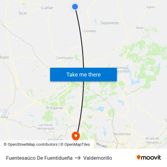 Fuentesaúco De Fuentidueña to Valdemorillo map