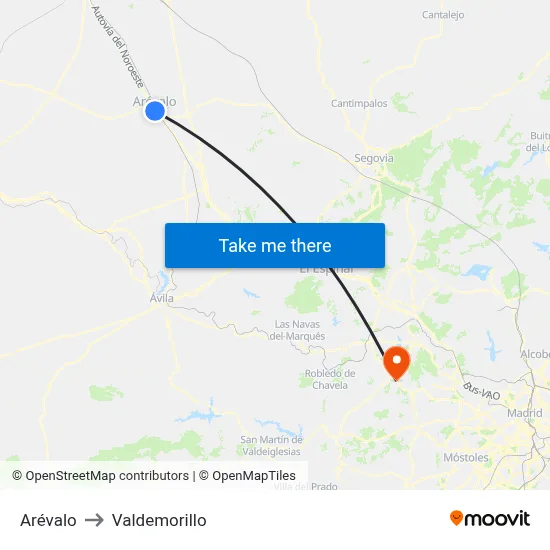 Arévalo to Valdemorillo map