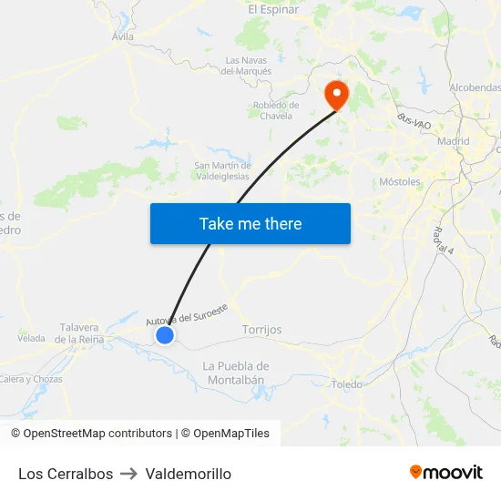 Los Cerralbos to Valdemorillo map