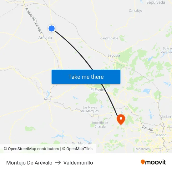 Montejo De Arévalo to Valdemorillo map