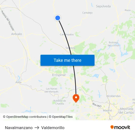 Navalmanzano to Valdemorillo map