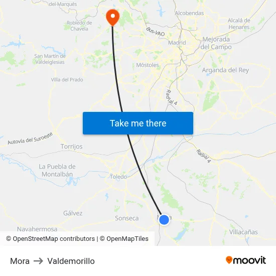 Mora to Valdemorillo map