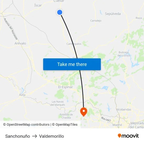 Sanchonuño to Valdemorillo map