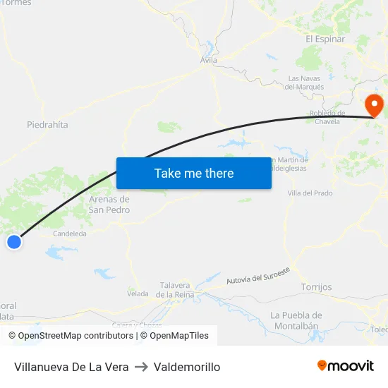 Villanueva De La Vera to Valdemorillo map