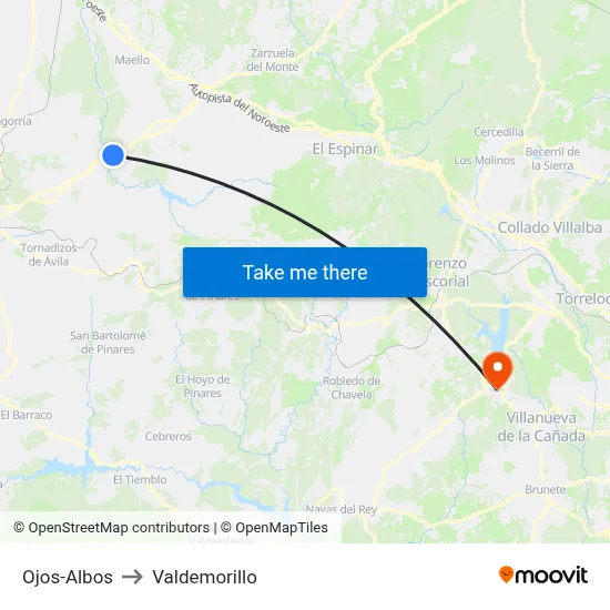 Ojos-Albos to Valdemorillo map