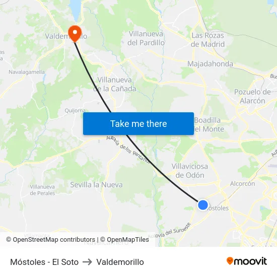 Móstoles - El Soto to Valdemorillo map