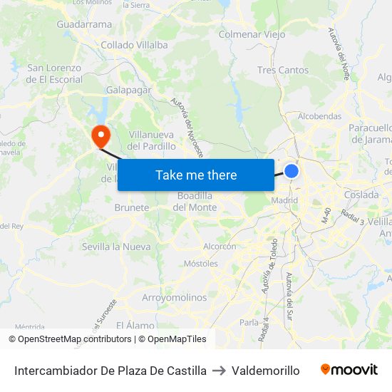 Intercambiador De Plaza De Castilla to Valdemorillo map