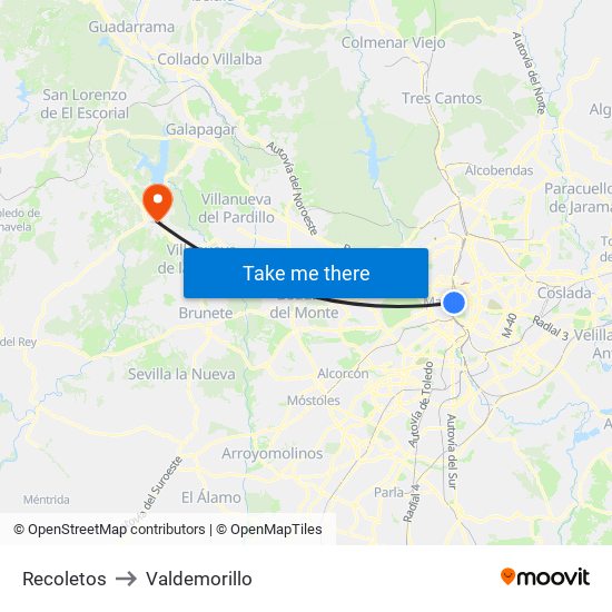 Recoletos to Valdemorillo map