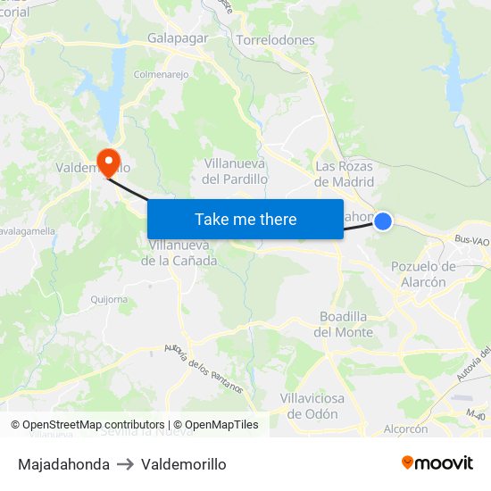 Majadahonda to Valdemorillo map