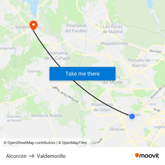 Alcorcón to Valdemorillo map