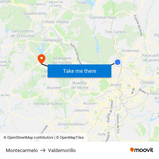 Montecarmelo to Valdemorillo map