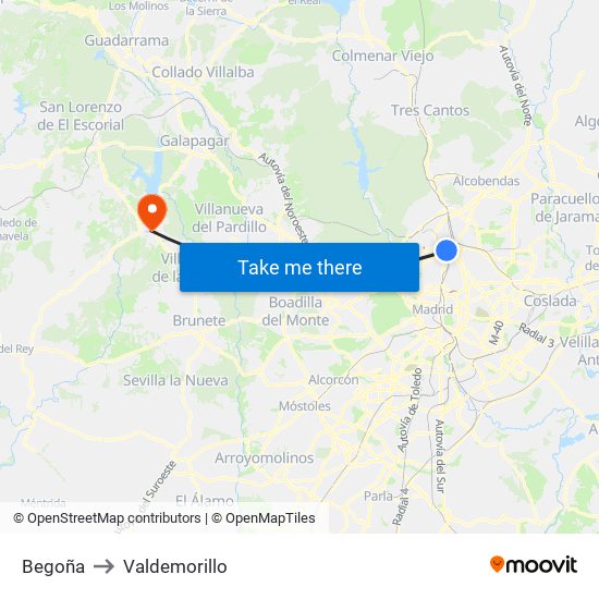 Begoña to Valdemorillo map