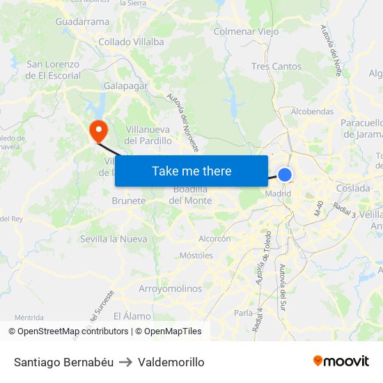 Santiago Bernabéu to Valdemorillo map