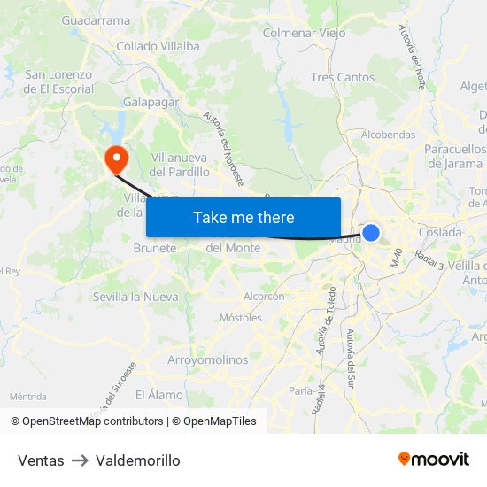 Ventas to Valdemorillo map