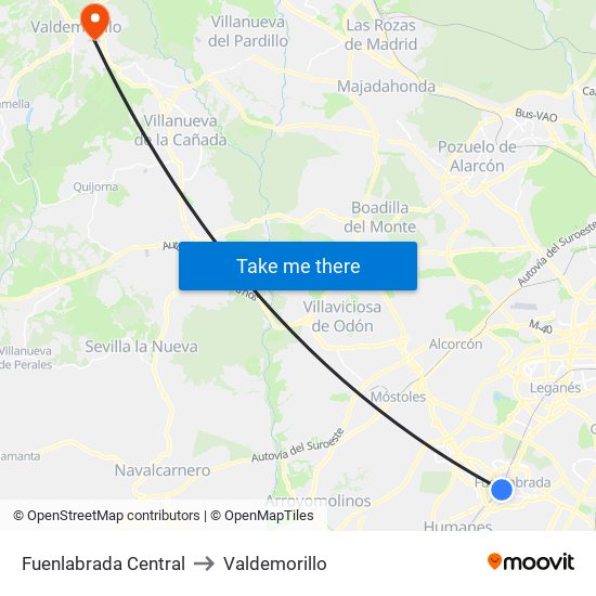 Fuenlabrada Central to Valdemorillo map