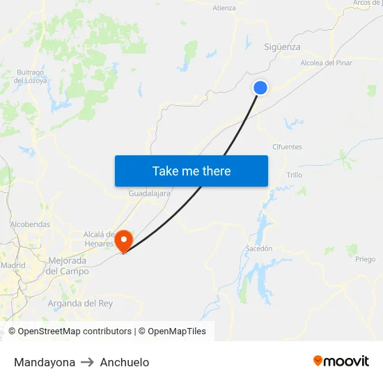 Mandayona to Anchuelo map