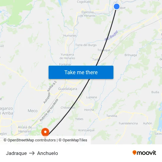 Jadraque to Anchuelo map