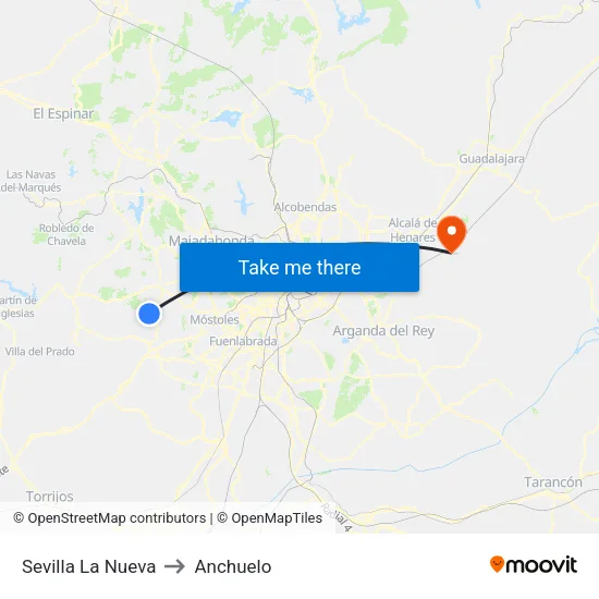 Sevilla La Nueva to Anchuelo map