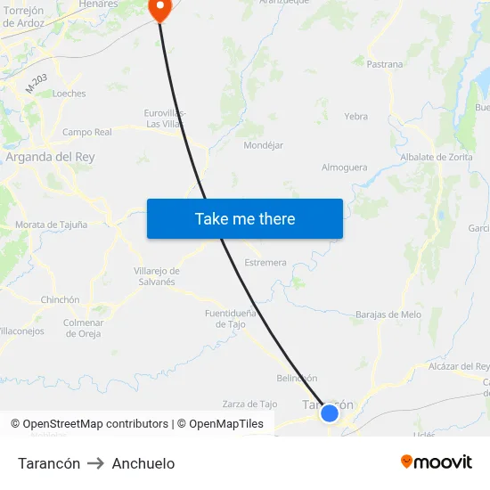Tarancón to Anchuelo map