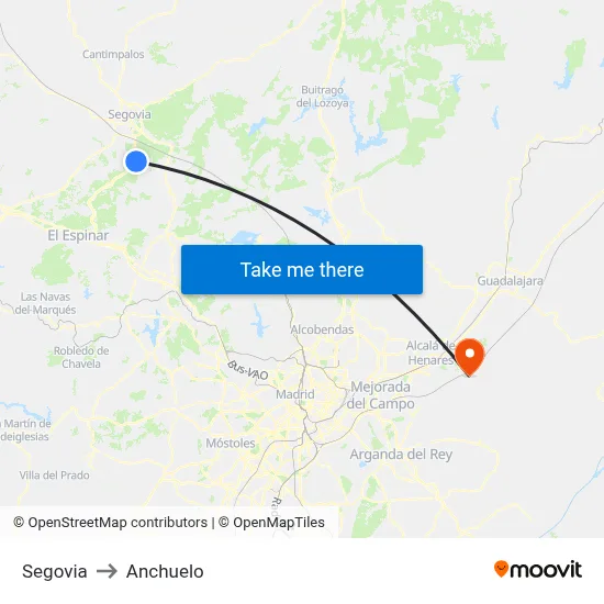 Segovia to Anchuelo map