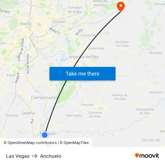 Las Vegas to Anchuelo map