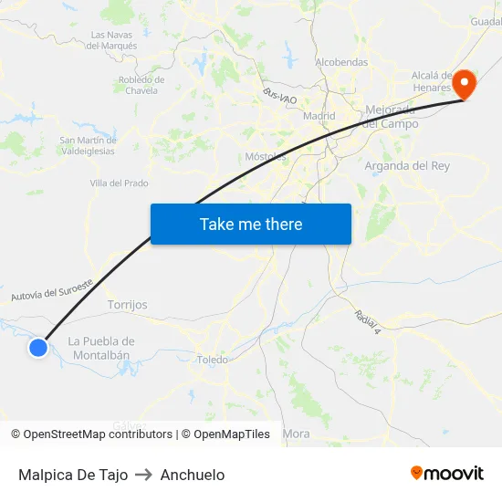 Malpica De Tajo to Anchuelo map