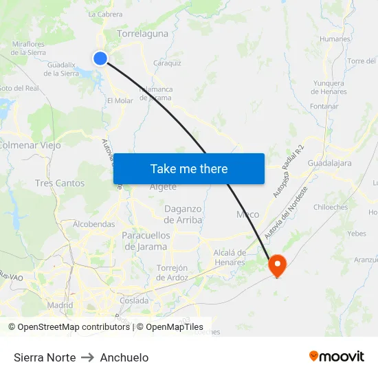 Sierra Norte to Anchuelo map