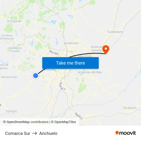 Comarca Sur to Anchuelo map