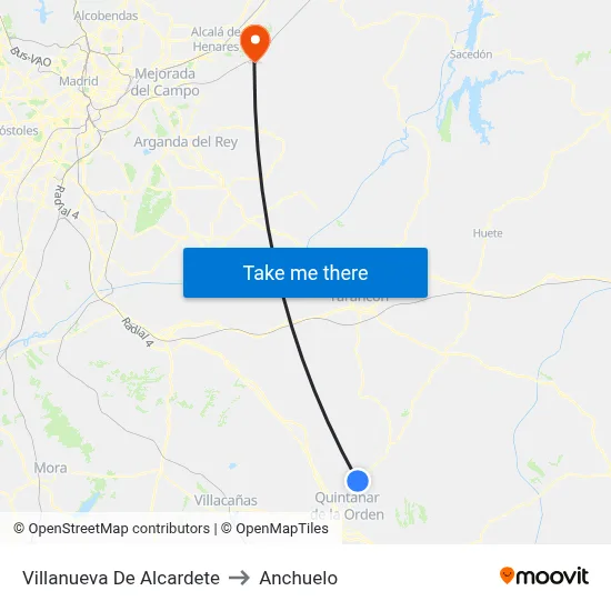 Villanueva De Alcardete to Anchuelo map