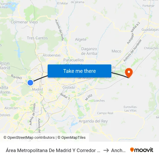 Área Metropolitana De Madrid Y Corredor Del Henares to Anchuelo map