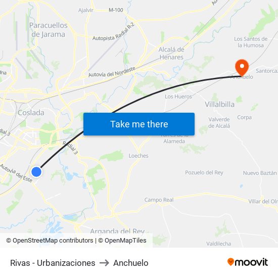 Rivas - Urbanizaciones to Anchuelo map