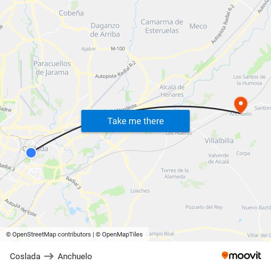 Coslada to Anchuelo map