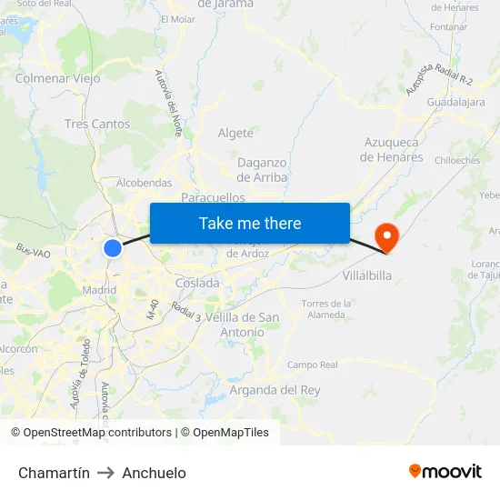 Chamartín to Anchuelo map