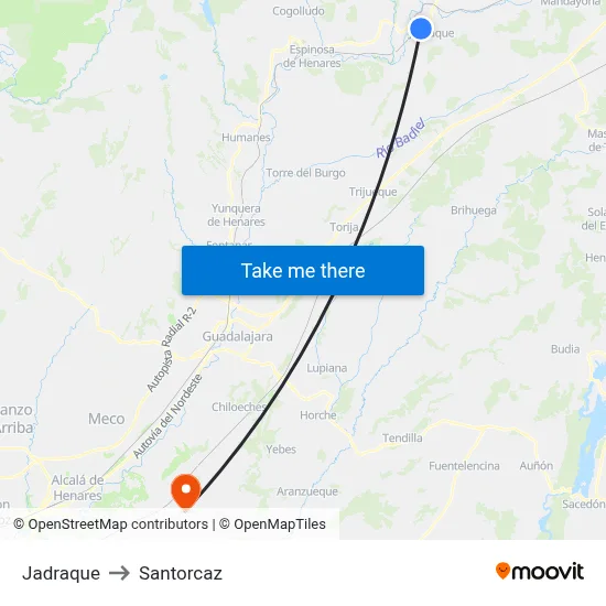 Jadraque to Santorcaz map