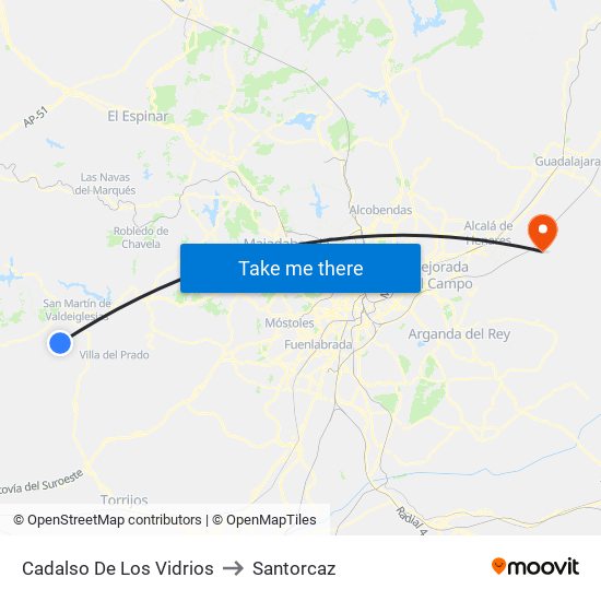 Cadalso De Los Vidrios to Santorcaz map