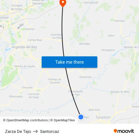 Zarza De Tajo to Santorcaz map