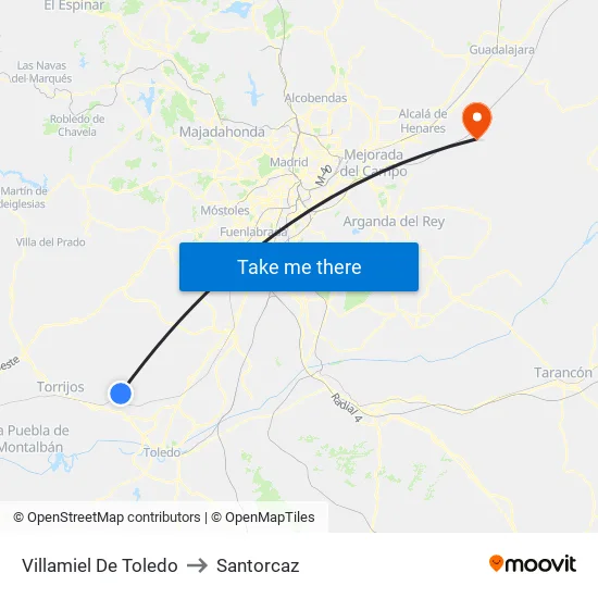 Villamiel De Toledo to Santorcaz map