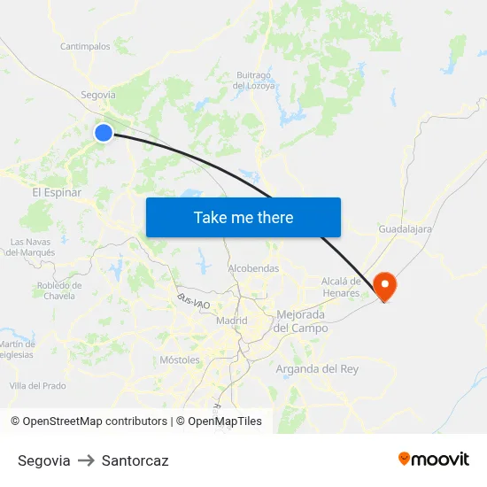 Segovia to Santorcaz map