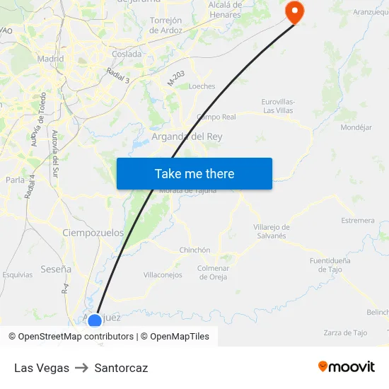 Las Vegas to Santorcaz map