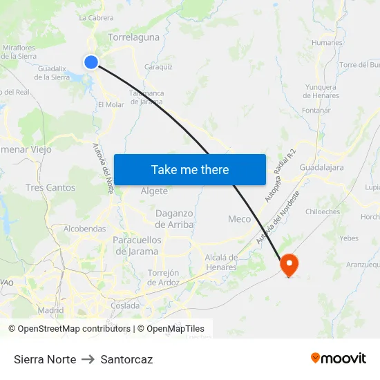 Sierra Norte to Santorcaz map
