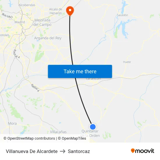 Villanueva De Alcardete to Santorcaz map